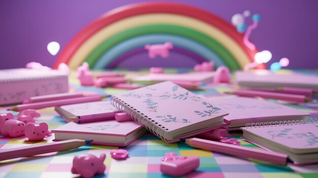 Pink stationery on colored surface