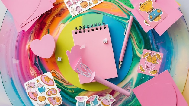 Pink stationery on colored surface