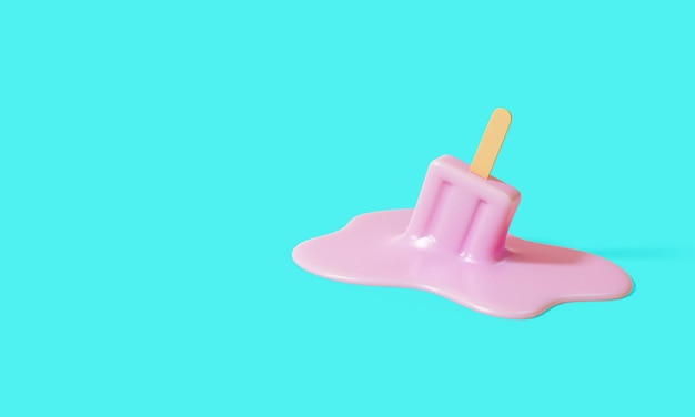 Pink stick ice cream melting on pastel blue background Creative idea minimal summer concept 3d ill