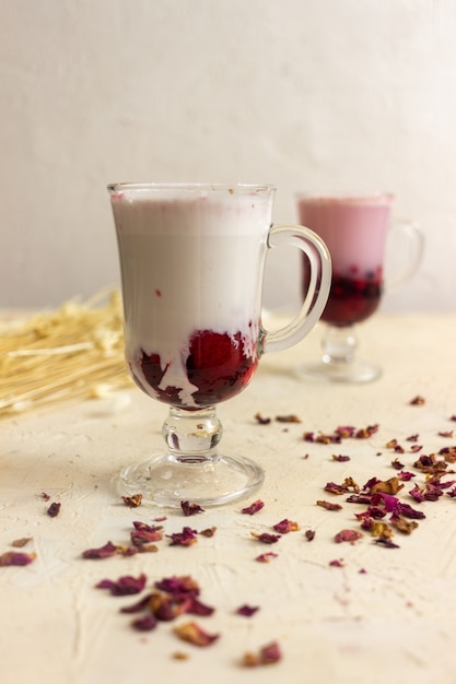 pink strawberry milkshake on the table