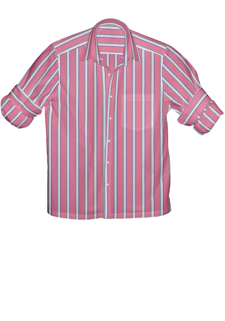 A pink striped shirt with a blue stripe is displayed against a white background.