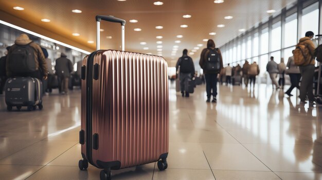 a pink suitcase with a handle that says the word on it