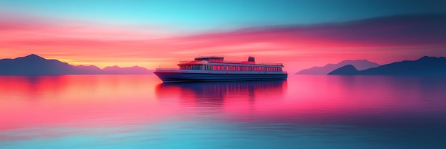 Photo pink sunset scene with cruise ship