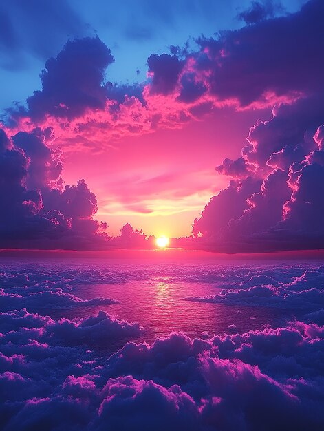 Photo a pink sunset with clouds and a pink sunset