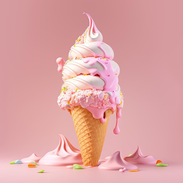 Pink Sweet Ice Cream Illustration AI Generative