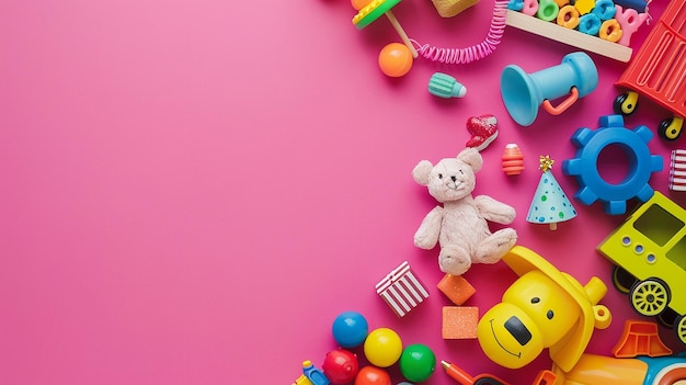 Photo a pink table with a stuffed animal and toys on it