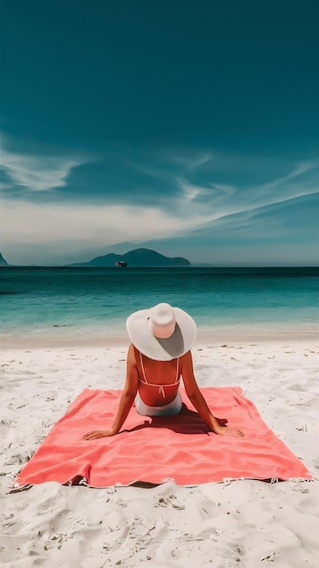 A pink towel on a beach