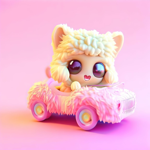 A pink toy with a cat in it and a pink blanket on the back.