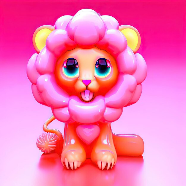 A pink toy with a pink lion on it