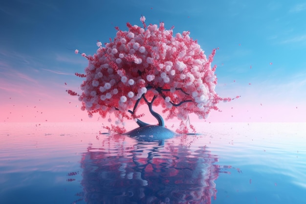 A pink tree with a pink flower on it