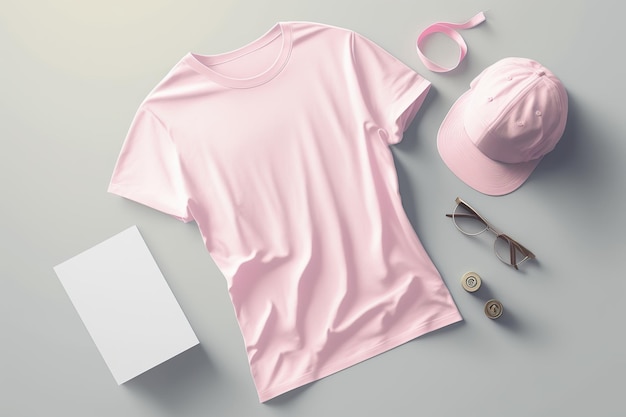 Pink Tshirt Short sleeve oversize template mockup Generative AI illustration