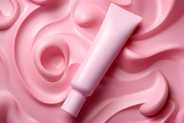 Pink tube of cream on a pink background