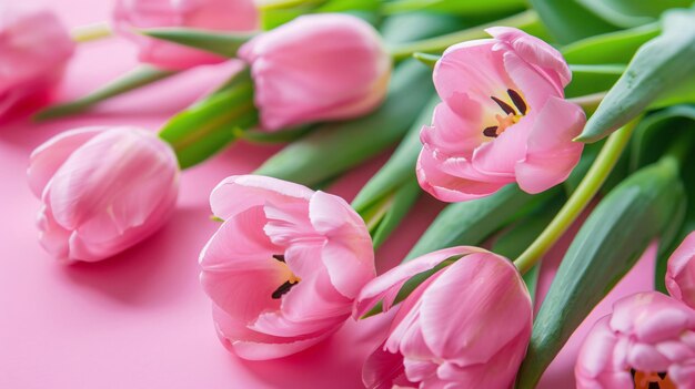 a pink tulip is laying on a pink surface