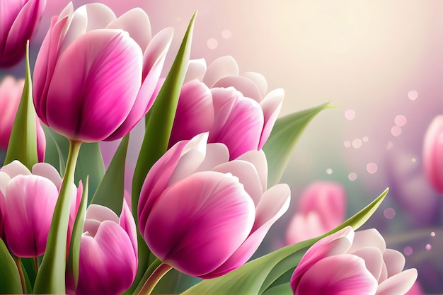 Pink tulips flower background March 8 World Womens Day Spring Mothers Day Greeting card Bouquet of pink tulips