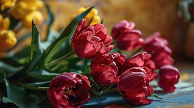 Pink tulips in a rustic style