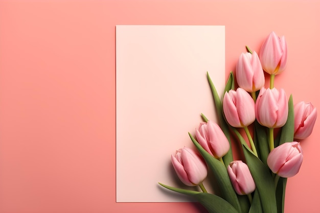 Pink tulips with an empty card for mothers day