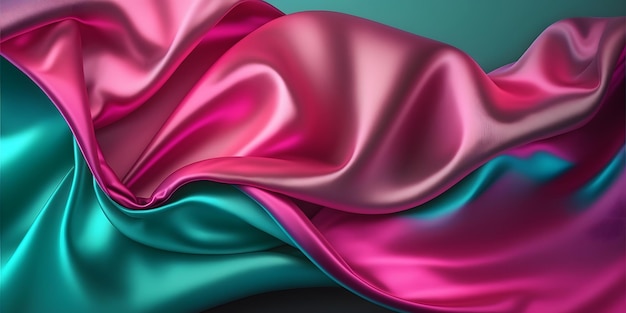 Pink and turquoise silk fabric with a green background.