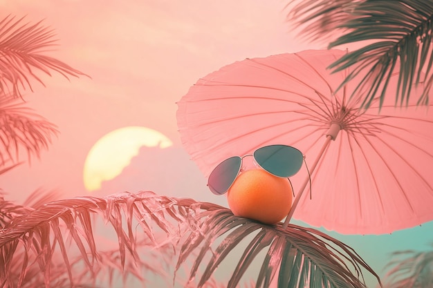 a pink umbrella with sunglasses on it and a pink umbrella with a sun behind it