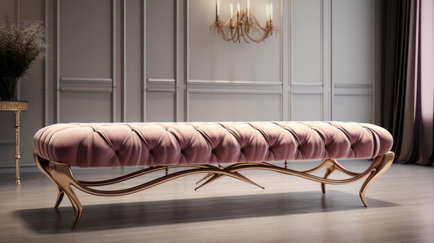 Photo pink upholstered bench with hyperrealistic details and neoclassical clarity