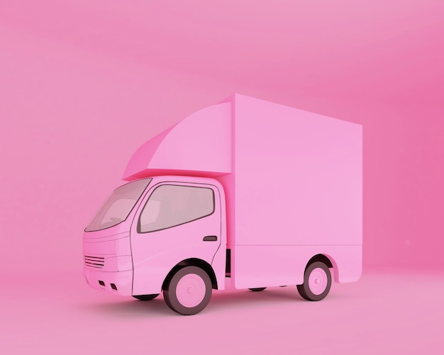 Pink van car mockup. 3d rendering