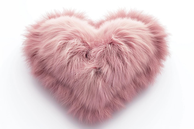 Pink volumetric fur heart isolated on white