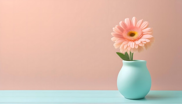 a pink wall behind a vase with two pink flowers in it