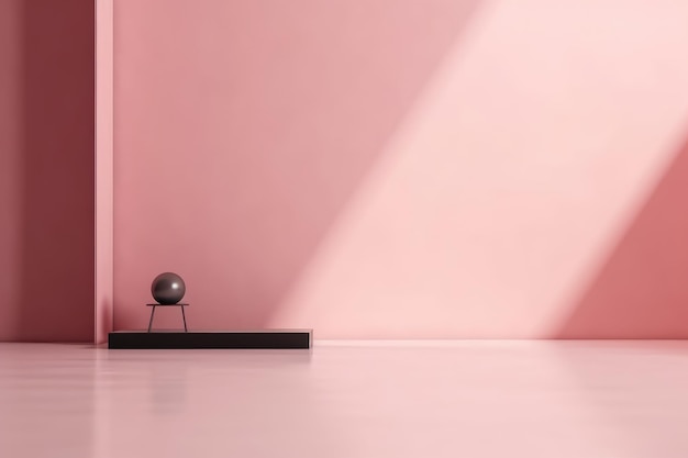 A pink wall with a black ball on it