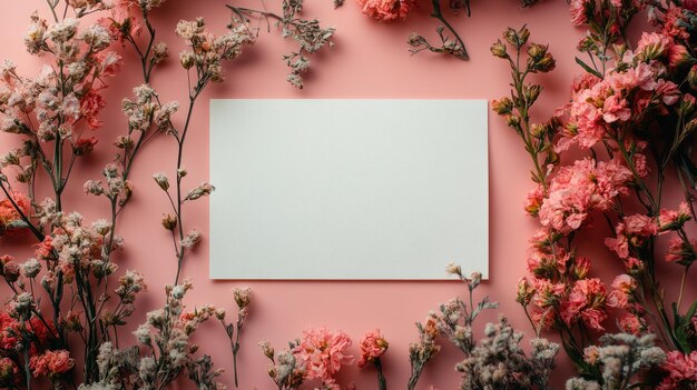 Photo a pink wall with a blank white card on it