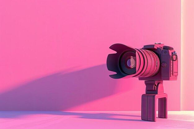 Photo a pink wall with a light on it and a black camera in front of it