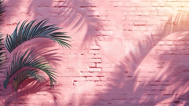 Photo pink wall with palm leaves