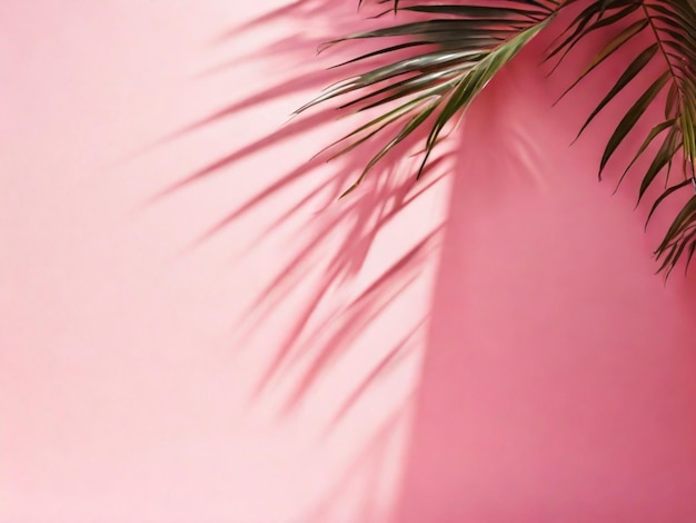 Pink wall with palm tree and shadow from palm leaves