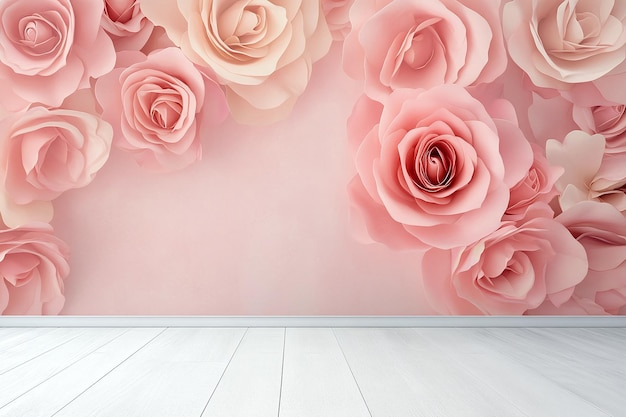 Photo a pink wall with pink roses on it