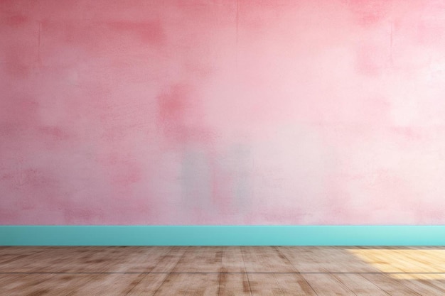 a pink wall with a pink wall and a pink wall with a blue painted border.