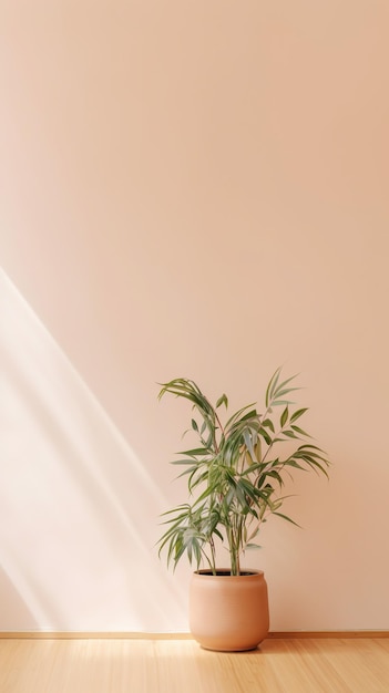 A pink wall with a plant in it