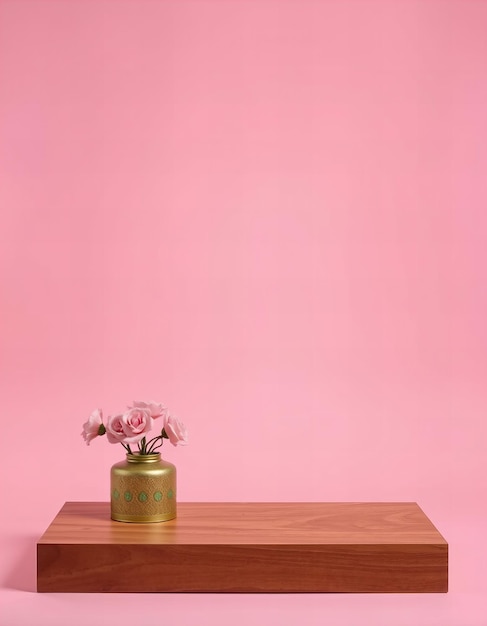 Photo a pink wall with a vase of flowers on it