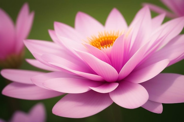 a pink water lily with a green background