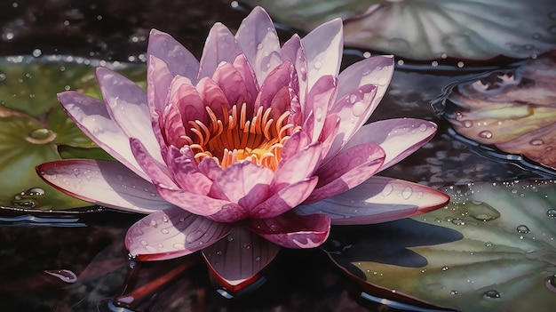 A pink water lily with the word lotus on it