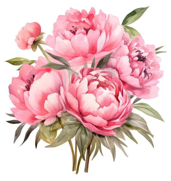 Pink watercolor peony isolated