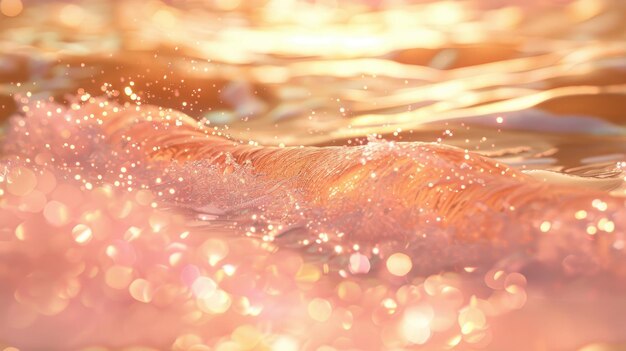 Photo pink waves shimmering on a golden surface evoking a dreamy dance of soft light reminiscent of sparkling water reflections in a realistic photograph seamless pattern