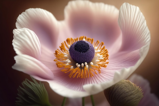 Pink and white anemone flower Illustration AI Generative