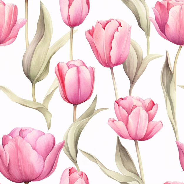 A pink and white background with a bunch of tulips.