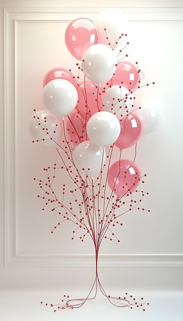 Photo a pink and white bouquet of balloons with pink and white balloons