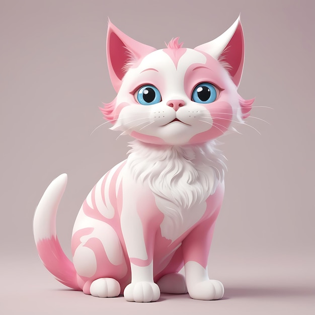 Pink and white cat in a cartoon style