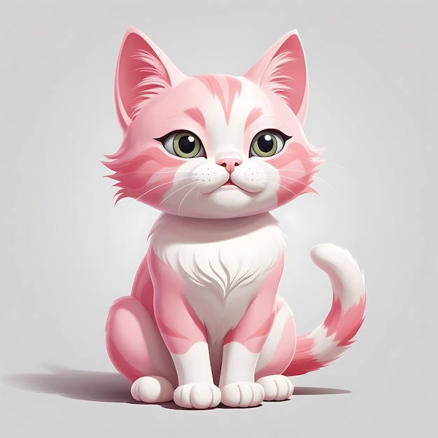 Pink and white cat in a cartoon style