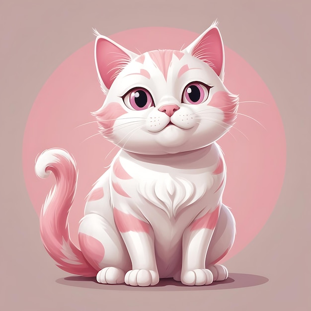 Pink and white cat in a cartoon style