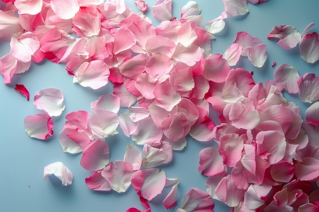 Photo pink and white cherry blossom petals scattered on a vibrant blue background pink and white cherry blossom petals floating in the wind