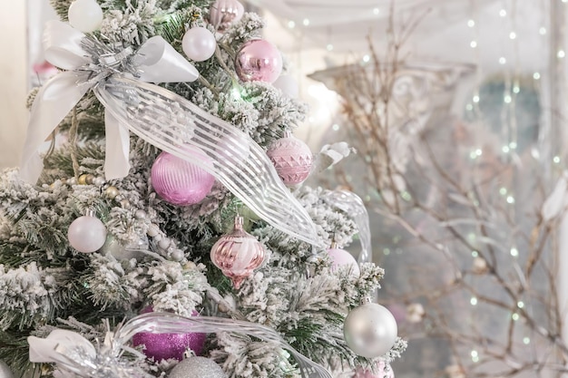 Pink and white christmas tree decoration green and white christmas tree with pink toys new year