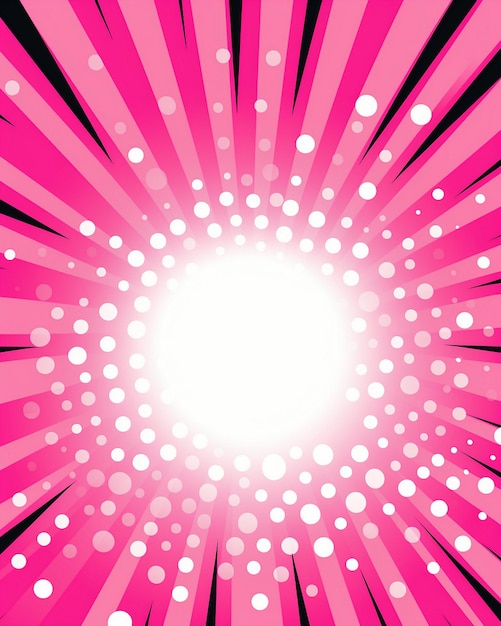 a pink and white circle with a pink background with dots and a pink sun in the middle