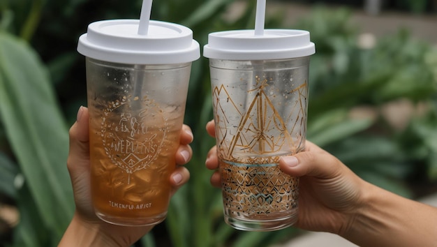 a pink and white cup with a flower on it