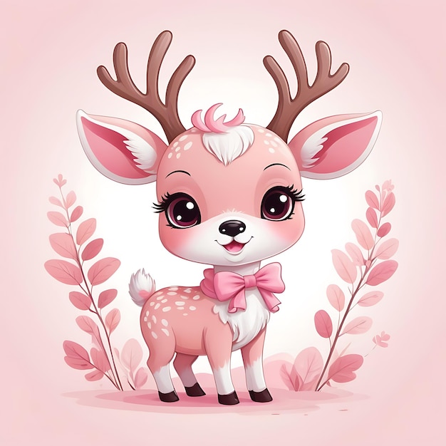 pink and white cute deer in a cartoon style